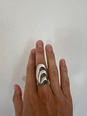 Vintage Mexican Modernist Brutalist Sterling Silver Ring Scallop Swirl Waves 6